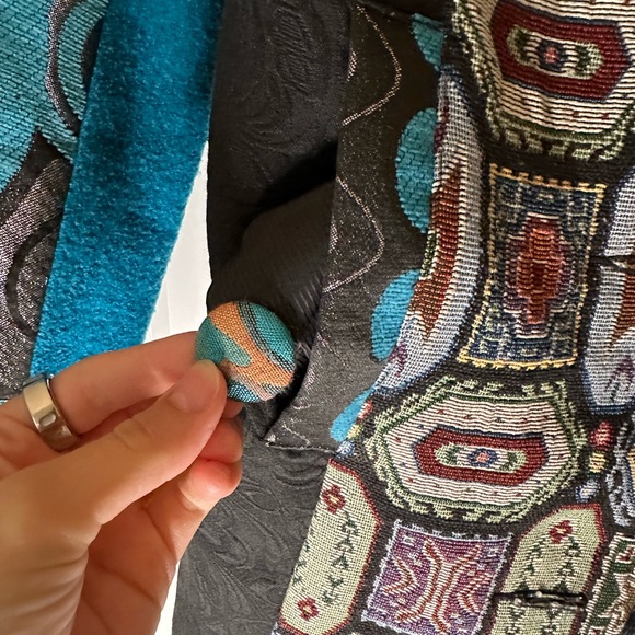 Vintage Neslay Paris Statement Jacket, Artsy Blue Metallic Embroidered Patchwork - Picture 8 of 13